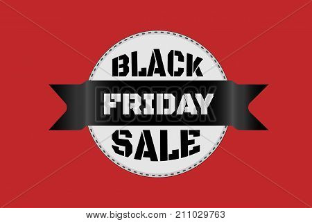Black friday sale concept. black ribbon and gray circle banner on red background. Vector illustration design. EPS10