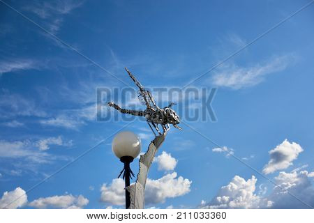 Russia Sverdlovsk Region Nizhny Tagil Metal Sculpture Of A Dragonfly In A Park Bondin July 21, 2017