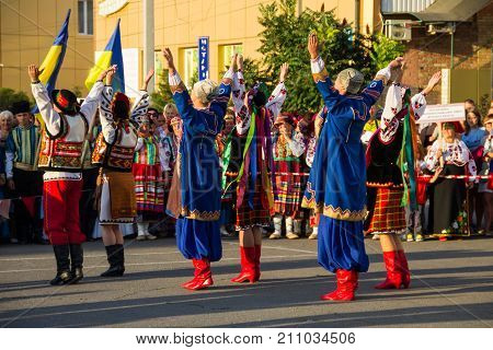 Dancers In Ukrainian Traditional Clothing During Festival