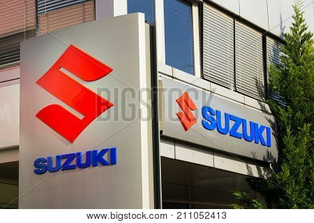 Prague, Czech Republic - October 27: Suzuki Motor Corporation Logo On Dealership Building On October