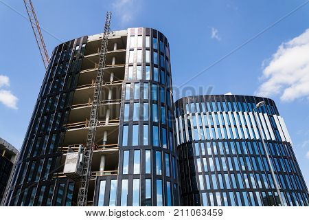 Prague, Czech Republic - July 13: Lift From Pega Hoist On Skyscraper Construction Site On July 13, 2