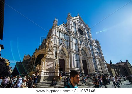 Florence, Italy - October, 2017. Narrow Street In Florence, Tuscany, Italy. Architecture And Landmar