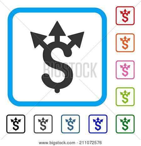 Expences icon. Flat grey iconic symbol in a light blue rounded frame. Black, gray, green, blue, red, orange color versions of Expences vector. Designed for web and application user interface.