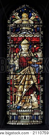 ROME, ITALY - SEPTEMBER 02: Saint Anselm on the stained glass of All Saints' Anglican Church, Rome, Italy on September 02, 2016.
