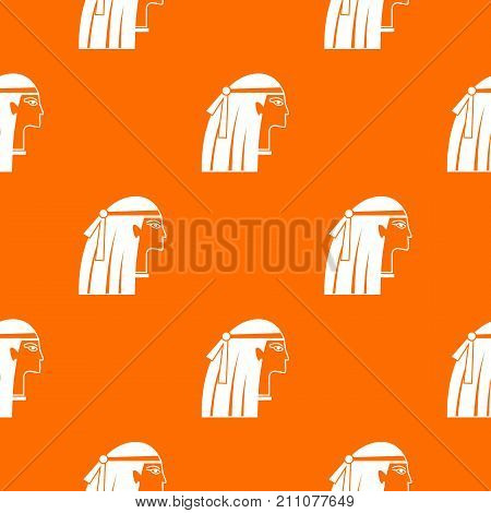 Egyptian girl pattern repeat seamless in orange color for any design. Vector geometric illustration