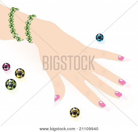 Green Emerald Bracelet On Woman Hand,