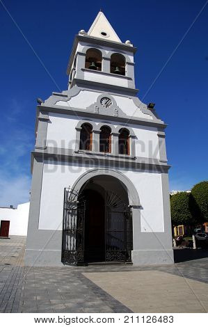 Puerto del Rosario, Fuerteventura, Canary Islands, Spain - October 26, 2017: Nuestra Senora del Rosario church in puerto del Rosario, Fuerteventura, Spain.