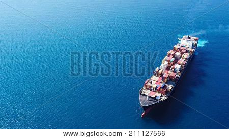 Large container ship at sea - Aerial image