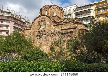 THESSALONIKI, GREECE - SEPTEMBER 30, 2017: Ancient Byzantine Orthodox church of St. Panteleimon in the center of city of Thessaloniki, Central Macedonia, Greece