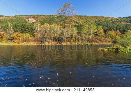 Autumn Landscape of Iskar River near Pancharevo lake, Sofia city Region, Bulgaria