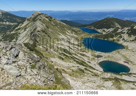 Panoramic view of Kremenski lakes from Dzhano peak, Pirin Mountain, Bulgaria