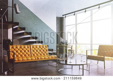 Modern Living Room, Yellow Sofa And Table Toned