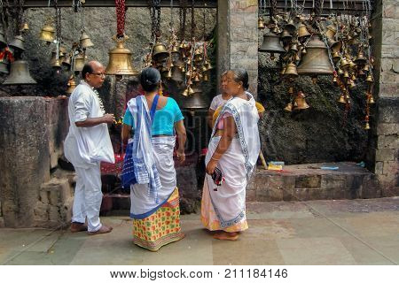 GUWAHATI ASSAM INDIA - JULY 4 2014 : Aged Hindu devotees at Kamakhya Temple or Kamrup-Kamakhya temple dedicated to the mother goddess Kamakhya. It is famous Hindu Temple.
