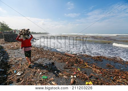 Pollution On The Beach Of Tropical Ocean