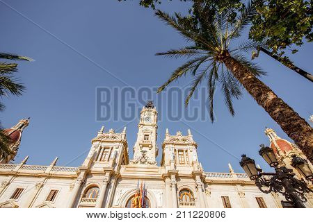 CIty hall building during the morning light in Valencia city in Spain