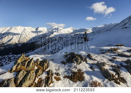 mountain landscape in winter in Fagaras Mountains, Romania