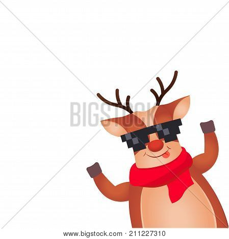 Christmas Reindeer. Cute and funny character Deer. Christmas card. Vector illustration.