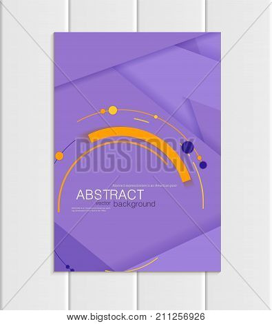 Stock vector brochure A5 or A4 format material design style. Design business templates with abstract round shapes on purple backgrounds for printed material, element corporate style, card, cover