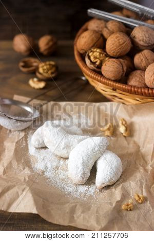 Vanilkipferl - Vanilla Crescents, Traditional Christmas Cookies In Germany, Austria, Czech Republic.