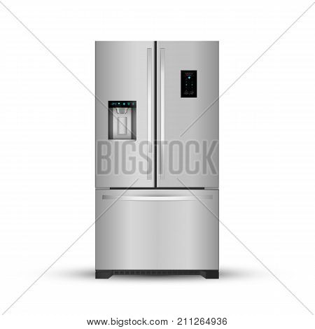 Vector Illustration Of  Modern Realistic Frige On White Backgrou