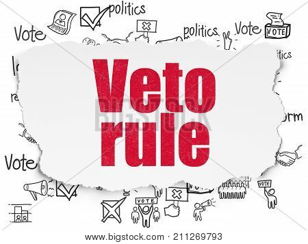 Political concept: Painted red text Veto Rule on Torn Paper background with  Hand Drawn Politics Icons
