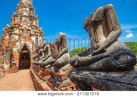 Decapitated Buddha image at Wat Chai Wattanaram in Ayutthaya Thailand