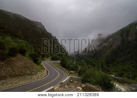 Rural Scene with mountain and field in Sichuan Province, China
