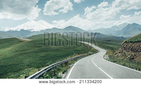 Picturesque Scenic Serpentine Road To Mount Elbrus