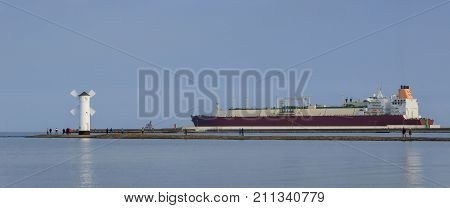 GAS CARRIER - LNG Tanker is flowing to the sea