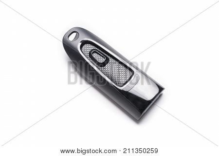Closed Black Usb Memory Stick / Usb Flash Drive Isolated On White Background