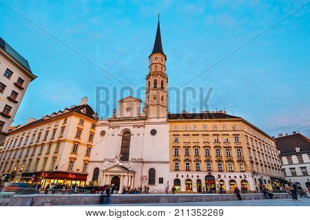 Vienna, Austria - October 14, 2016: Michaelerplatz And St. Michael's Church In Vienna, Austria