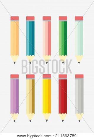Colorful pencils for kids on draw, flat design