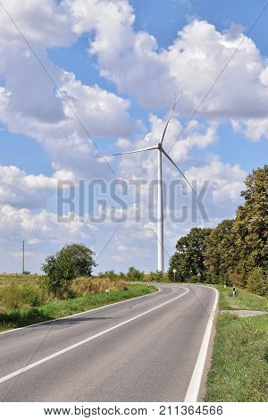 Wind farm in Europe and road perspective - renewable energy