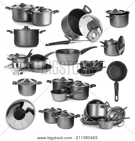 Set of kitchenware on white background