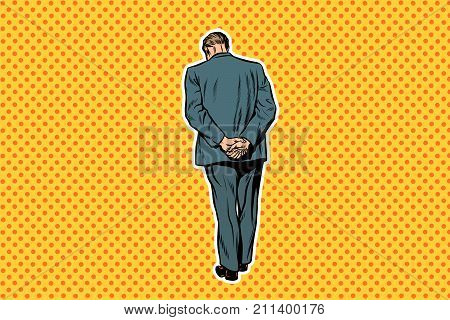 adult man standing with back pop art retro background. Pop art retro vector illustration