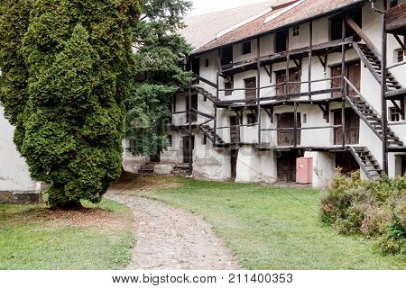 The  Courtyard Of The Fortified Church Prejmer In Prejmer City In Romania