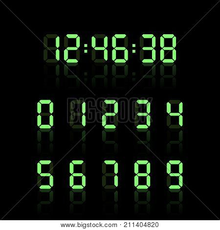 Digital clock number set. Electronic figures. Vector illustration. Eps 10.