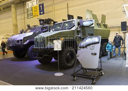 Kiev Ukraine - October 11 2017: New Ukrainian armored vehicle at the exhibition 