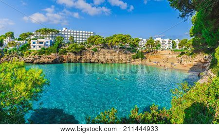 Cala Esmeralda beach Cala d'Or city Palma Mallorca Spain.