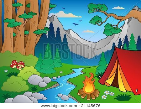 Cartone animato paesaggio forestale 4 - illustrazione vettoriale.