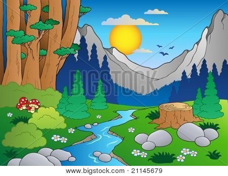 Cartone animato paesaggio della foresta 2 - illustrazione vettoriale.