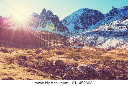 Autumn season in  Kackar Mountains in the Black Sea region of Turkey. Beautiful mountains landscape.