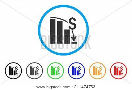 Financial Crisis Chart rounded icon. Style is a flat gray symbol inside light blue circle with bonus color versions. Financial Crisis Chart vector designed for web and software interfaces.