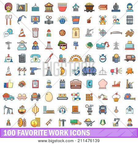 100 favorite work icons set. Cartoon illustration of 100 favorite work vector icons isolated on white background