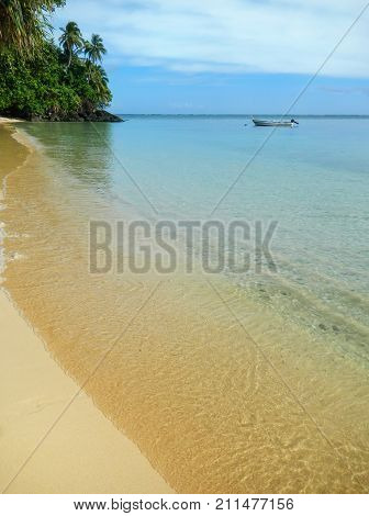 Sandy Beach Along Lavena Coastal Walk On Taveuni Island, Fiji.