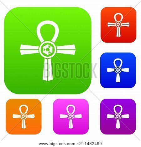 Egypt Ankh symbol set icon color in flat style isolated on white. Collection sings vector illustration