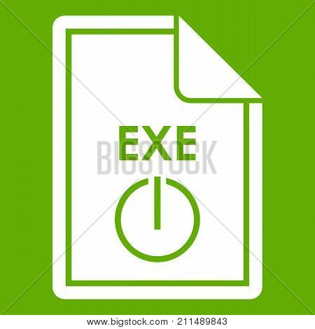 File EXE icon white isolated on green background. Vector illustration