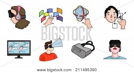A virtual reality icons in set collection for design. Modern technology and equipment vector symbol stock  illustration.