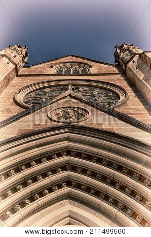 Church And The Antique Entrance Religious Concept