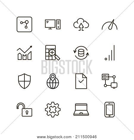 Databse icon set. Collection of high quality outline server pictograms in modern flat style. Black information symbol for web design and mobile app on white background. Data line logo.